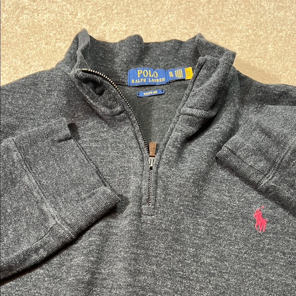 Polo Ralph Lauren Estate Rib Quarter Zip Pullover Pink Pony Gray XL